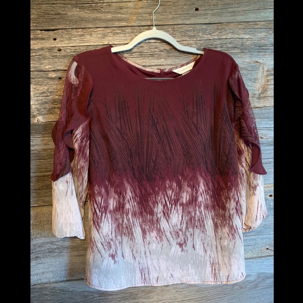 C&B Blouse with Open Lace, Ruffled Shoulder